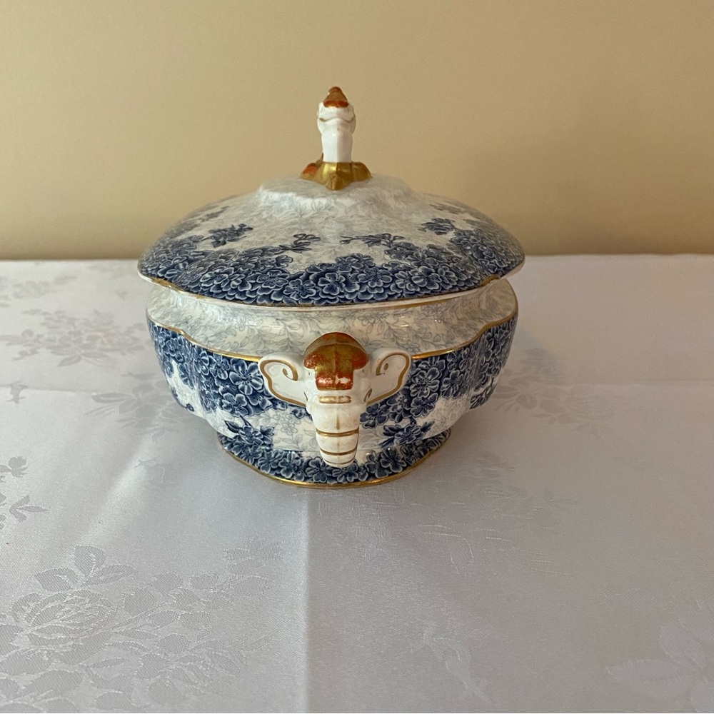 Royal Worcester W2297 68547 Oval Covered Serving Dish Blue Floral Gold Trim 1890 - Picture 2 of 11